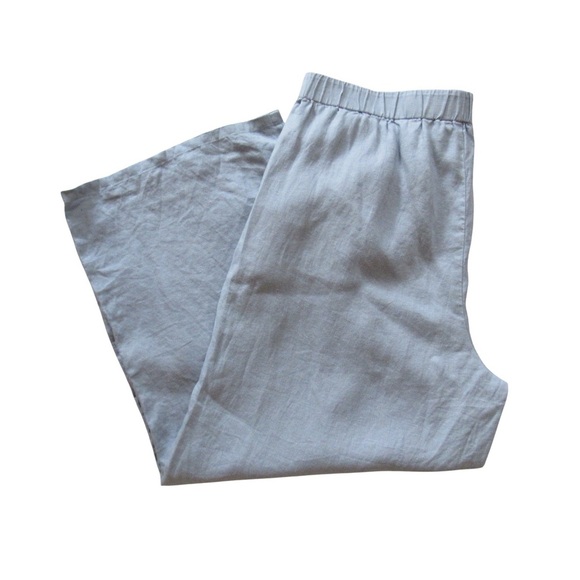 Eileen Fisher Linen Wide Leg Pants Medium Light Blue Cropped Pull On Pockets - Picture 2 of 11